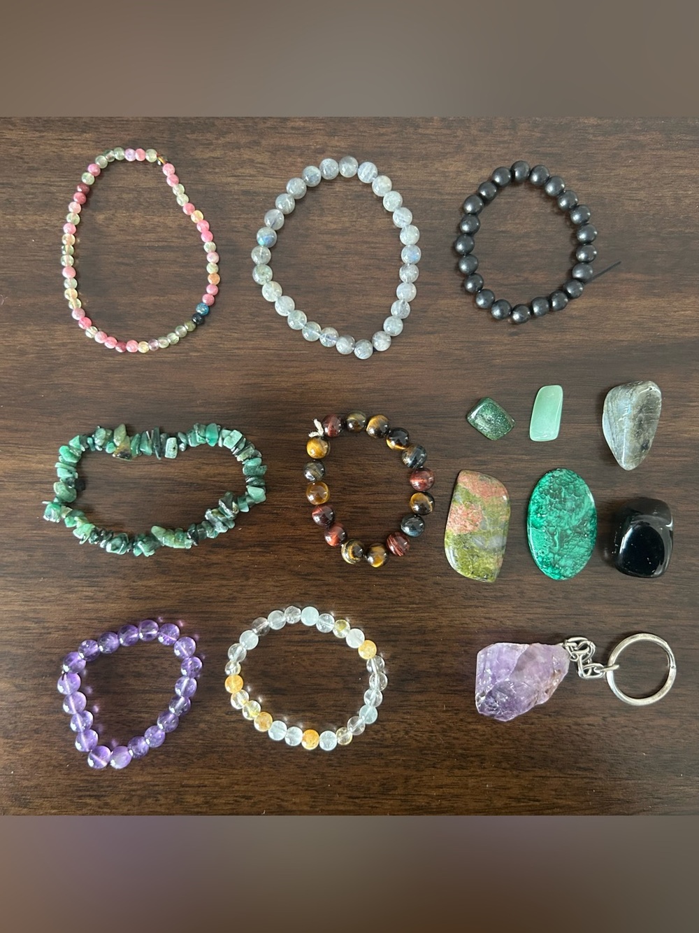 Crystal Bracelets, Raw / Tumbled Crystals + Amethyst Keychain Bundle Lot